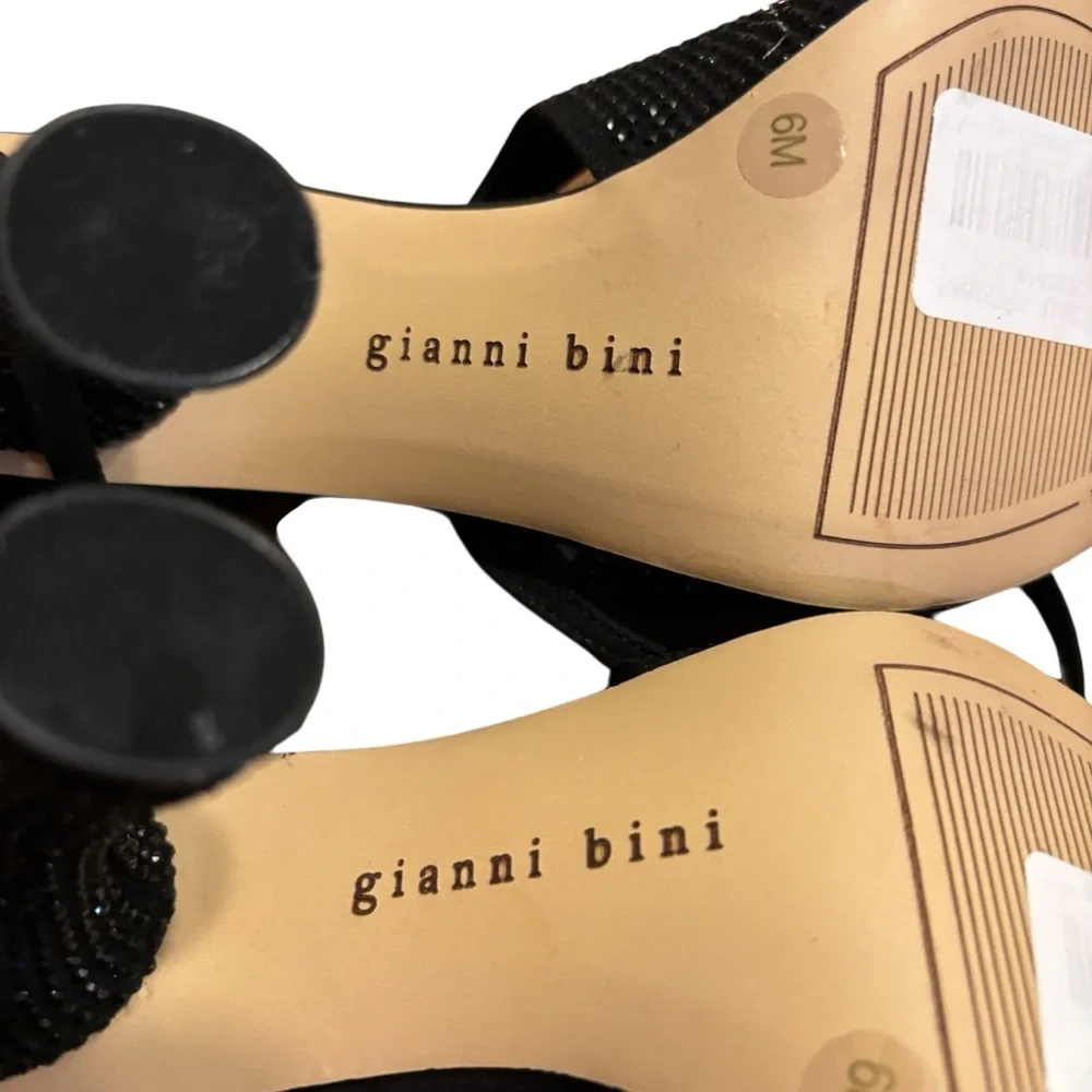 Gianni Bini Black Rhinestone Crystal  Pointy Toe Heels Stiletto 6M Strappy - Picture 6 of 8